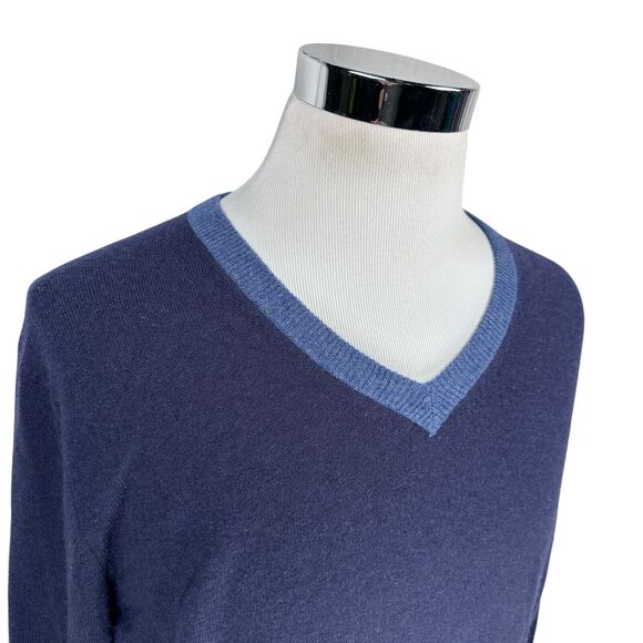 Neiman Marcus Sweater Mens Large 100% Cashmere Blue Gray Green V-Neck Colorblock - Picture 2 of 8